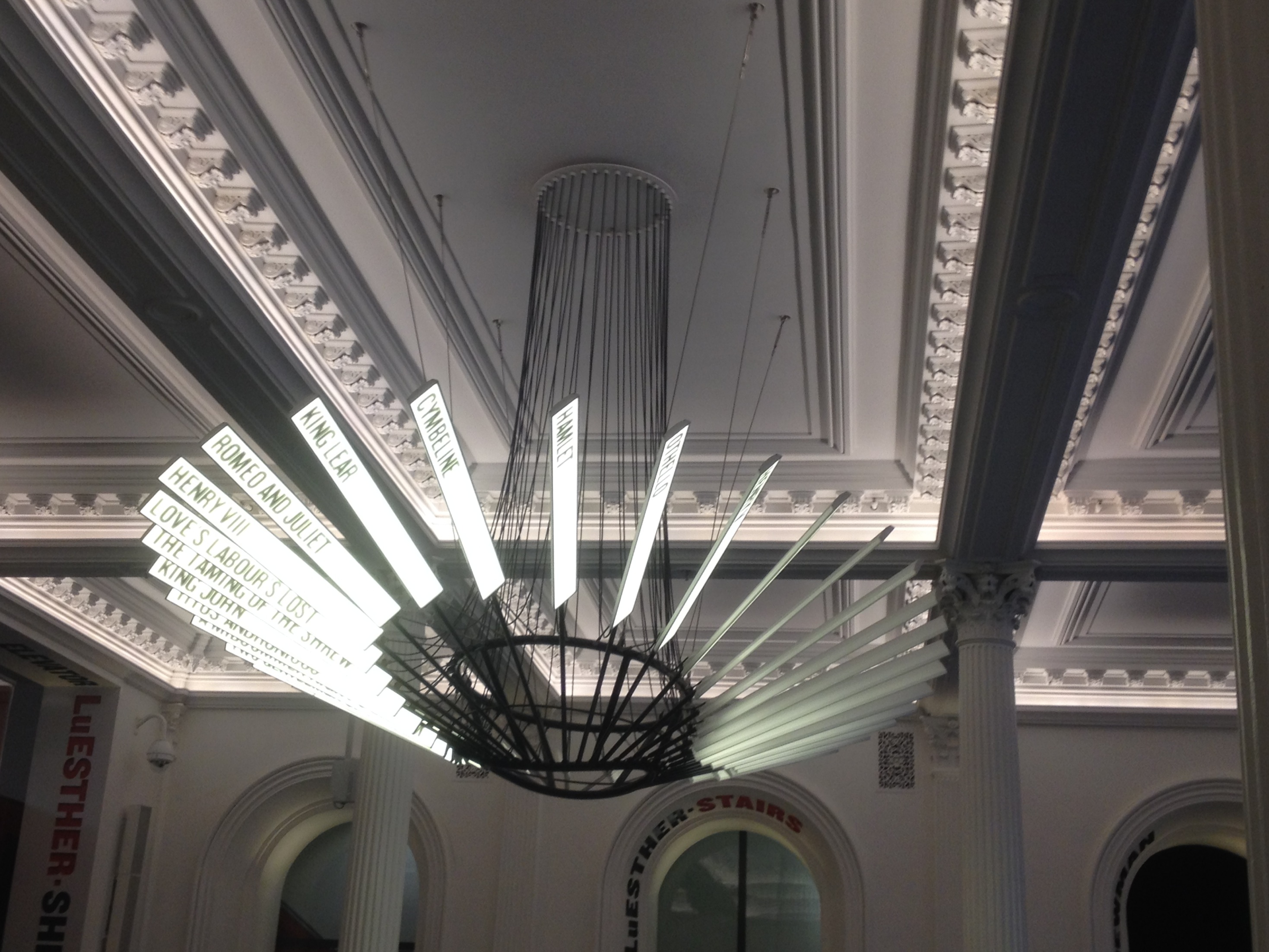 The central digital chandelier, an artwork by Ben Rubin and Mark Hansen, is actually a great source of light.